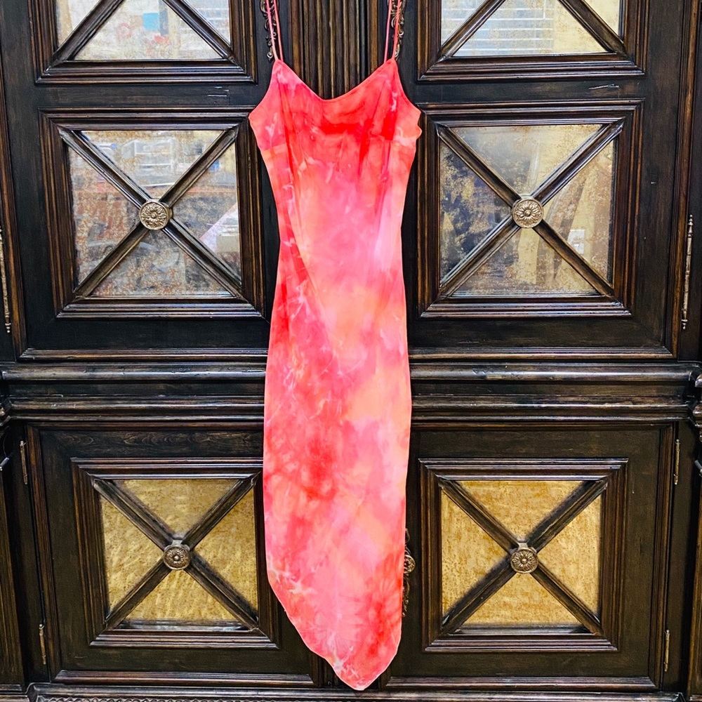 La Belle Asymmetrical-bottom sheer flowy dress.